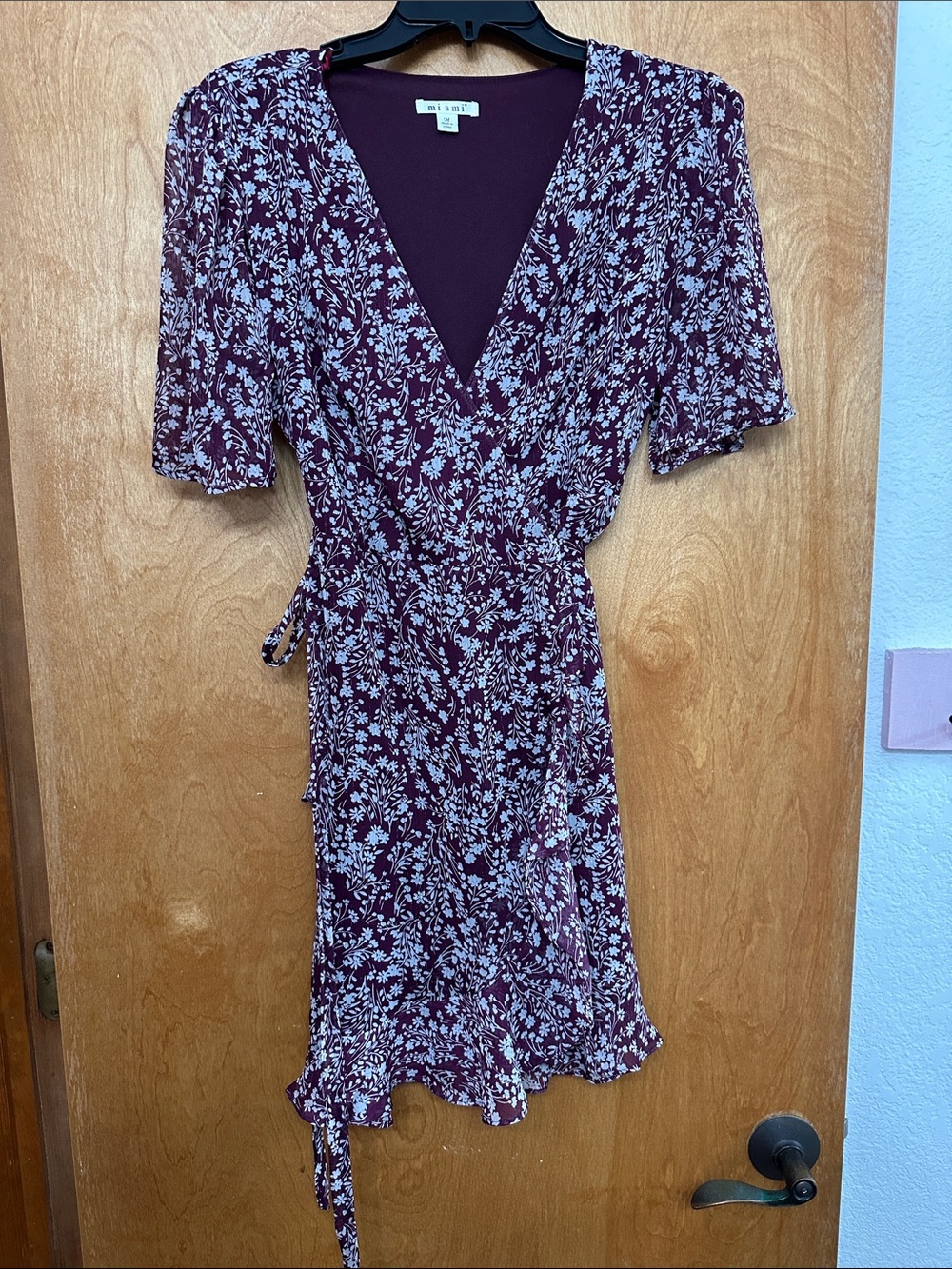 Francesca's Collections Burgundy Floral Wrap Midi Dress